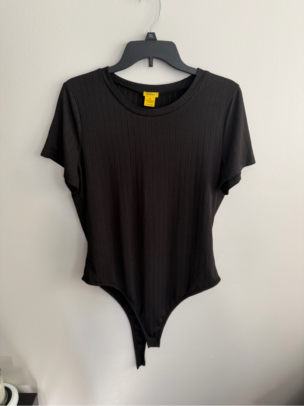 Daisy Black Ribbed Short-Sleeve Crew Neck Bodysuit